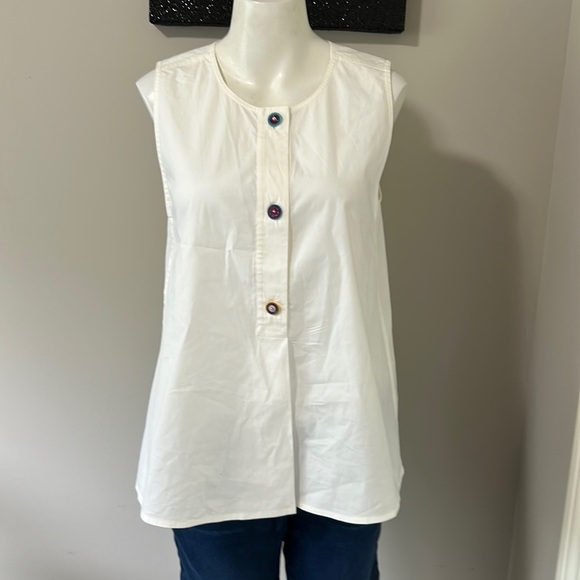 TORY BURCH White Marguerite Shell Sleeveless Top Decorative Buttons Shirt Sz 4 - Picture 3 of 13